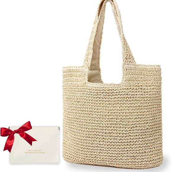 Straw Beach Tote Bag for Women Large Capacity Summer Shoulder Handbag - Picture 1 of 7
